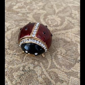 Red Black Enamel Rhinestone Lady Bug Trinket